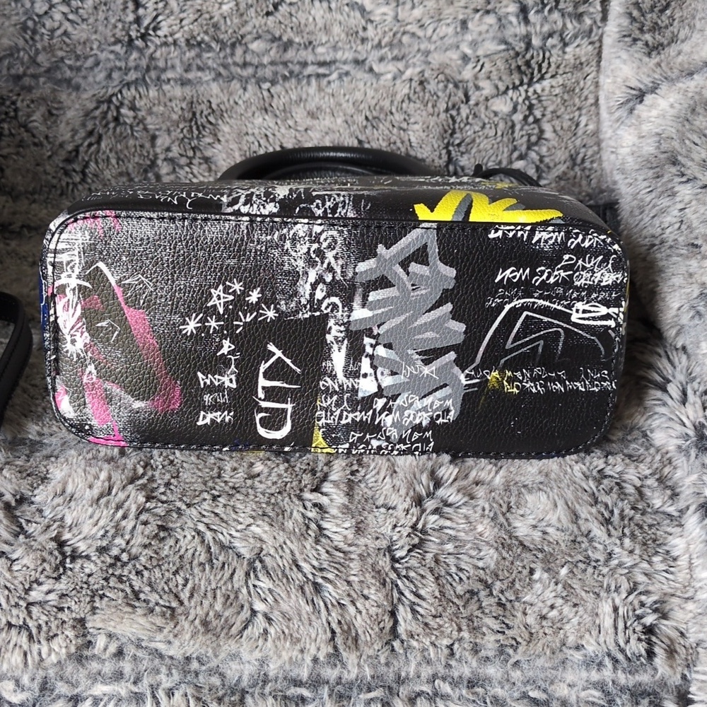 DKNY Paige small satchel crossbody handbag with a graffiti print. - Picture 3 of 7